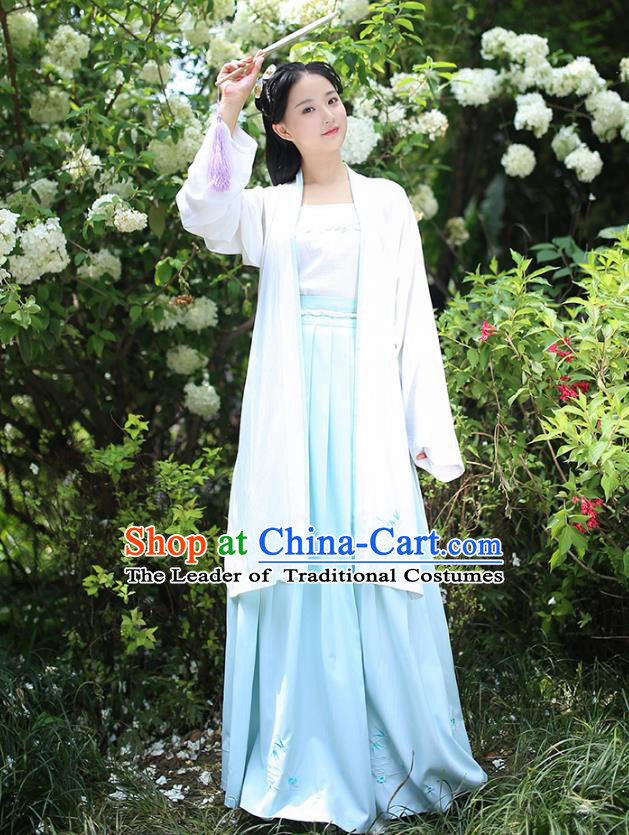 Traditional Chinese Ancient Hanfu Young Lady Costumes, Asian China Han Dynasty Embroidery Bamboo BeiZi Cardigan for Women