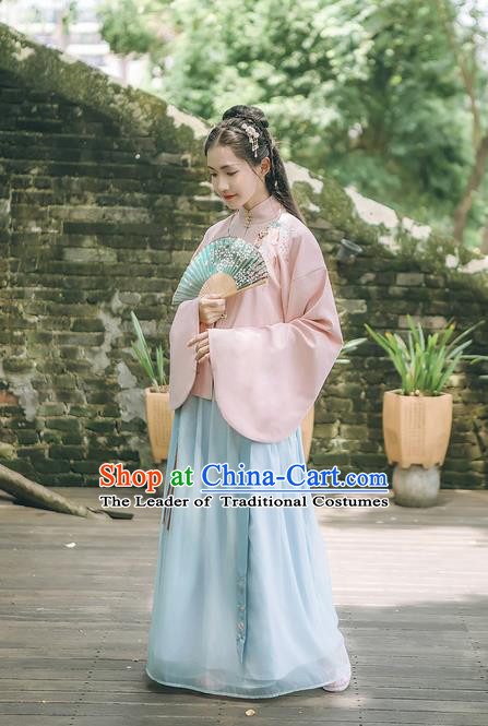 Traditional Chinese Ancient Hanfu Costume Palace Lady Dress, Asian China Ming Dynasty Princess Embroidered Blouse and Skirts for Women