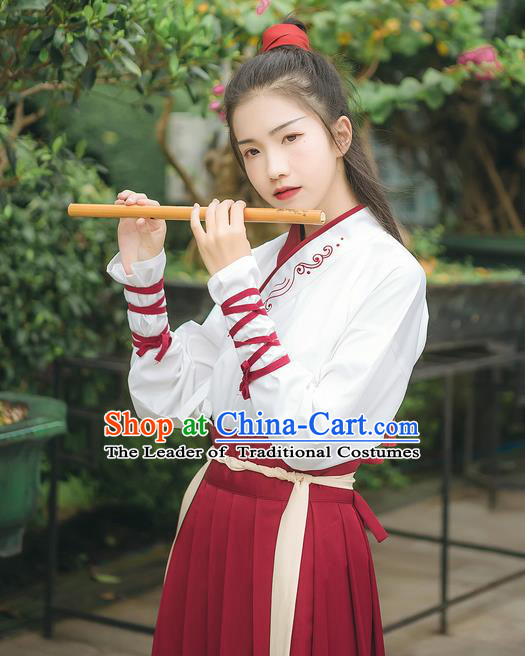 Traditional Chinese Ancient Hanfu Costume Swordswoman Dress, Asian China Han Dynasty Embroidered Clothing for Women
