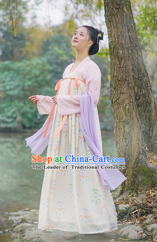 Traditional Chinese Ancient Hanfu Princess Costume Embroidered Yellow Slip Skirt, Asian China Tang Dynasty Palace Lady Clothing for Women
