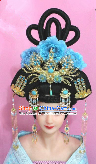 Traditional Handmade Chinese Hair Accessories Palace Lady Empress Phoenix Coronet Headwear, Imperial Concubine Tassel Step Shake Hairpins for Women
