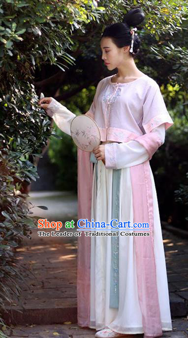 Traditional Chinese Ancient Palace Lady Costume White Cardigan, Asian China Tang Dynasty Imperial Concubine Embroidered Purple Blouse Clothing for Women