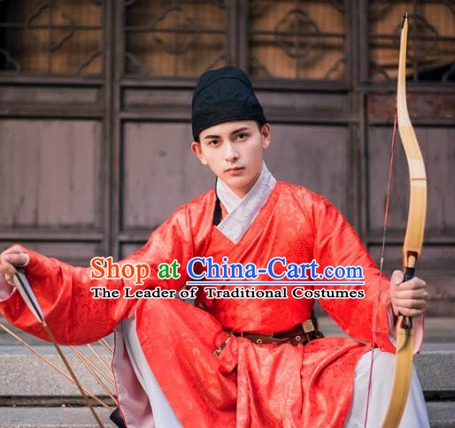 Traditional Chinese Ancient Costume, Asian China Ming Dynasty Swordsman Red Clothing for Men
