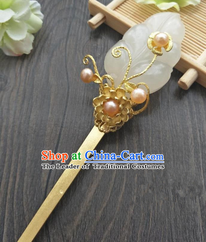 Traditional Handmade Chinese Hair Accessories Copper Jade Hairpins, China Palace Lady Hanfu Hair Stick for Women
