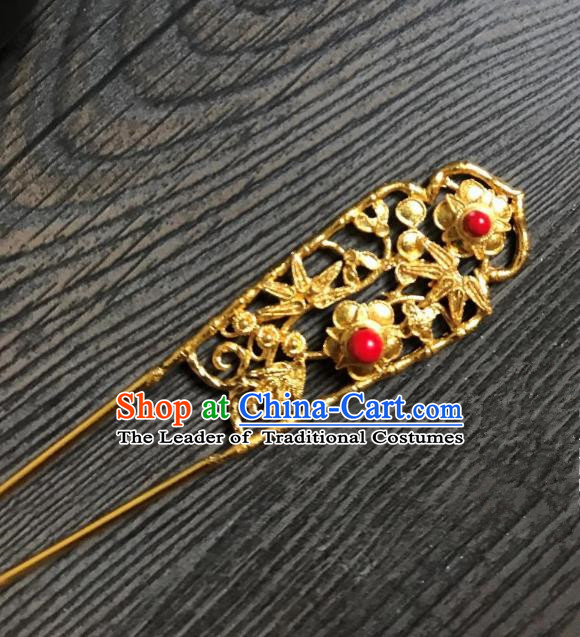 Traditional Handmade Chinese Hair Accessories Golden Kanzashi, China Ancient Palace Lady Hanfu Hairpins for Women