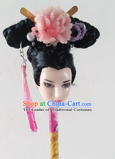 Traditional Handmade Chinese Qing Dynasty Hair Accessories Tassel Headwear, Manchu High Coiffure Imperial Concubine Headpiece