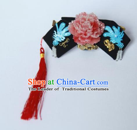 Traditional Handmade Chinese Qing Dynasty Hair Accessories Tassel Headwear, Manchu High Coiffure Imperial Concubine Headpiece Hairpins