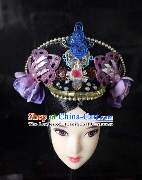 Traditional Handmade Chinese Qing Dynasty Hair Accessories Headwear, Manchu High Coiffure Imperial Concubine Hat Headpiece