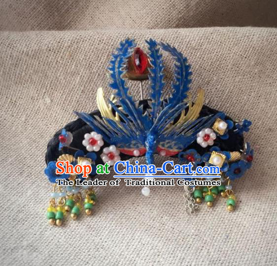 Traditional Handmade Chinese Qing Dynasty Hair Accessories Headwear, China Manchu Imperial Concubine Phoenix Hairpins Headpiece