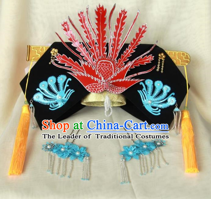 Traditional Handmade Chinese Qing Dynasty Hair Accessories Queen Headwear, China Manchu Imperial Concubine Phoenix Hairpins Headpiece