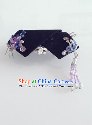 Traditional Handmade Chinese Qing Dynasty Hair Accessories Purple Tassel Headwear, Manchu High Coiffure Imperial Concubine Headpiece