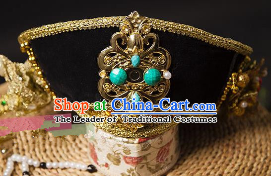 Traditional Handmade Chinese Hair Accessories Qing Dynasty Empress Hat Headwear, Manchu Imperial Concubine Hairpins for Women