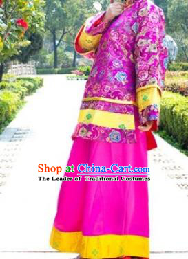 Traditional Ancient Chinese Republic of China Nobility Lady Rosy Costume, Asian Chinese Qing Dynasty Embroidered Clothing for Women