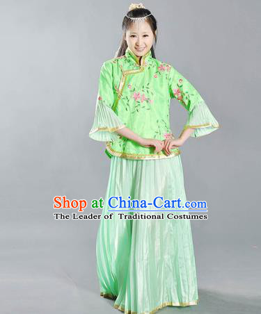 Traditional Ancient Chinese Republic of China Nobility Lady Green Costume, Asian Chinese Embroidered Clothing for Women