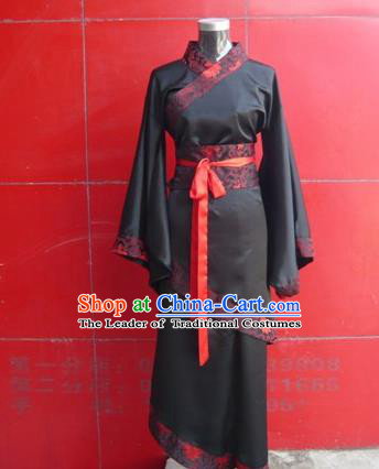 Traditional Ancient Chinese Young Lady Costume Black Curve Bottom, Asian Chinese Han Dynasty Princess Embroidered Clothing for Women