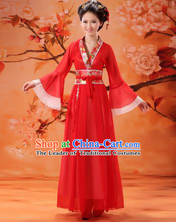 Traditional Ancient Chinese Palace Lady Fairy Costume, Asian Chinese Tang Dynasty Princess Embroidered Red Dress Clothing for Women