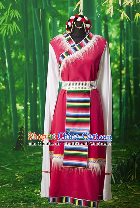 Traditional Chinese Zang Nationality Dance Costume, Folk Dance Ethnic Clothing, Chinese Tibetan Minority Nationality Dress for Women