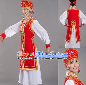 Traditional Chinese Mongol Nationality Dancing Costume, Mongols Female Folk Dance Ethnic Pleated Skirt, Chinese Mongolian Minority Nationality Costume for Women