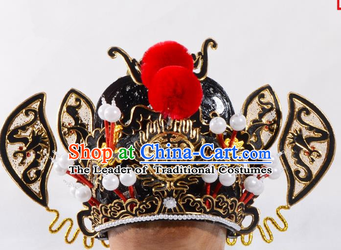 Traditional Beijing Opera Niche Hair Accessories Prince Helmet, Ancient Chinese Peking Opera Emperor Hat Headwear