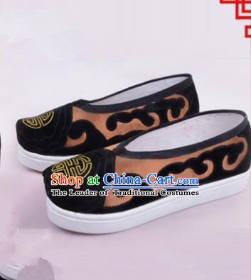 Traditional Beijing Opera Cloth Shoes Old Women Brown Shoes, Ancient Chinese Peking Opera Pantaloonn Flange Shoes