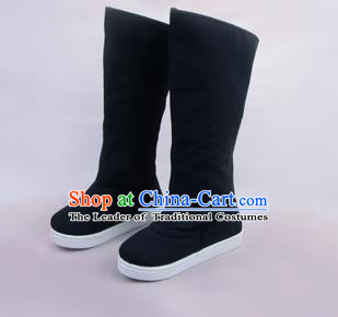 Traditional Beijing Opera Officer Black Boots Cloth Shoes, Ancient Chinese Peking Opera Takefu High Leg Boots