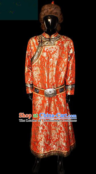 Traditional Chinese Mongol Nationality Dance Costume Mongolian Robe, Chinese Mongolian Minority Nationality Royal Highness Handmade Embroidery Costume for Men