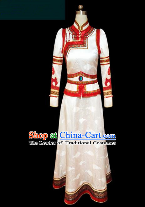 Traditional Chinese Mongol Nationality Dance Costume Mongols Folk Dance Robe Mongolian Minority  Costume and headwear