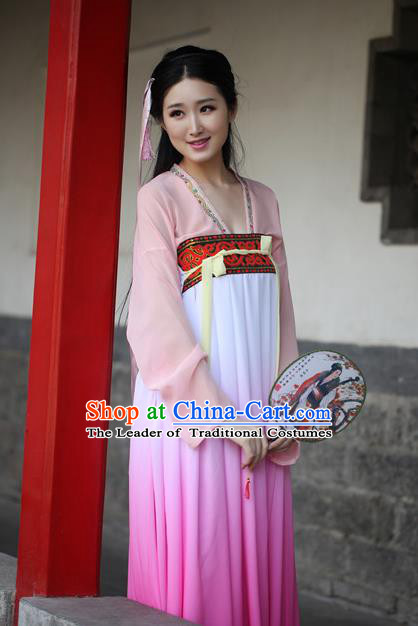 Traditional Ancient Chinese Palace Lady Embroidered Costume Blouse and Purple Slip Skirt, Elegant Hanfu Chinese Tang Dynasty Princess Dress Clothing for Women