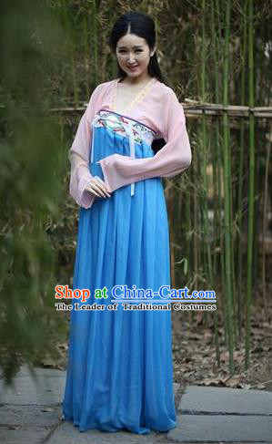 Traditional Ancient Chinese Fairy Princess Embroidered Costume Blouse and Slip Skirt, Elegant Hanfu Chinese Tang Dynasty Swordswoman Dress Clothing