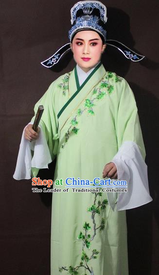Traditional China Beijing Opera Niche Costume Green Embroidered Robe, Chinese Peking Opera Scholar Embroidery Clothing
