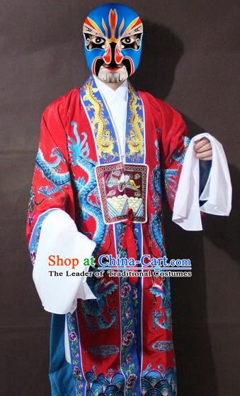 Traditional China Beijing Opera Taoist Embroidery Costume, Chinese Peking Opera Red Embroidered Robe Clothing