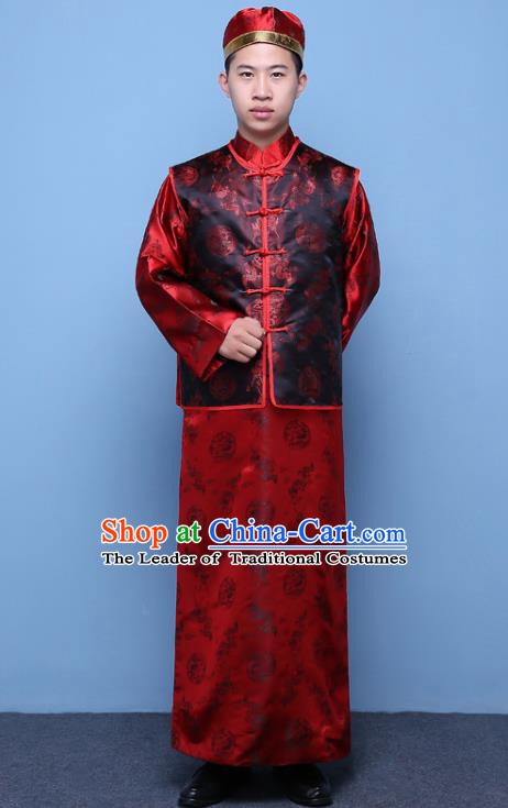 Traditional Ancient Chinese Qing Dynasty Prince Costume, China Manchu Nobility Childe Black Mandarin Jacket Clothing for Men
