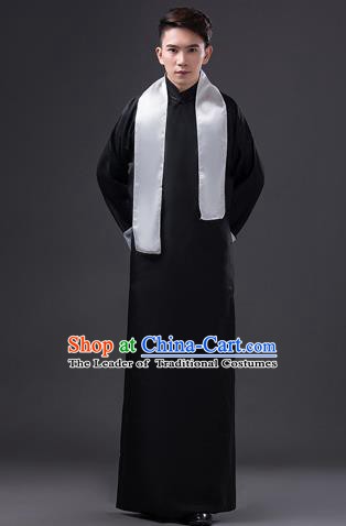 Traditional Chinese Republic of China Costume Black Long Gown, China National Comic Dialogue Clothing for Men