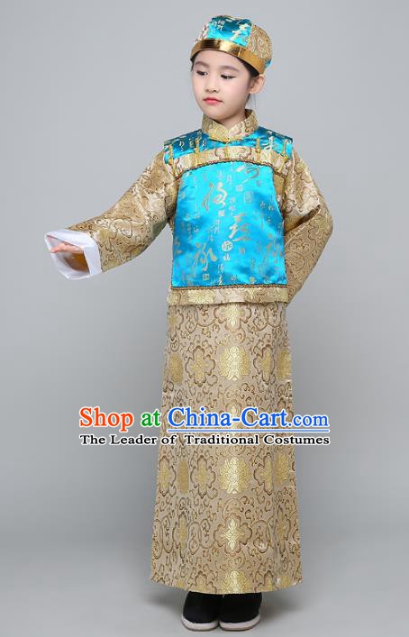 Traditional Ancient Chinese Qing Dynasty Manchu Prince Costume, Chinese Mandarin Nobility Childe Clothing for Kids