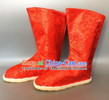 Asian Chinese Traditional Shoes Embroidered Red Shoes, China Ancient Hanfu Shoes Embroidered Satin Shoes