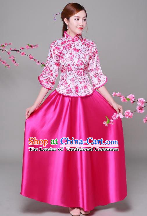 Traditional Chinese Republic of China Children Xiuhe Suit Clothing, China National Embroidered Rosy Blouse and Skirt for Women