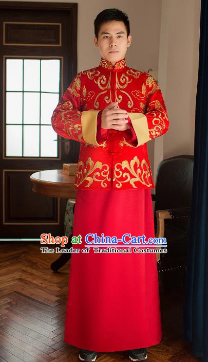 Traditional Chinese Republic of China Wedding Costume Bridegroom Long Gown Tang Suit Clothing for Men