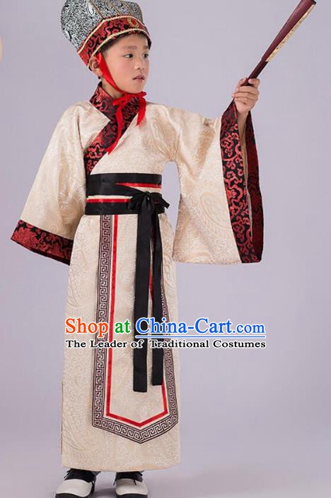 Traditional Chinese Han Dynasty Prime Minister Yellow Costume, China Ancient Chancellor Hanfu Clothing for Kids