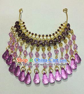 Traditional Handmade Chinese Ancient Classical Hair Accessories Purple Crystal Tassel Frontlet Hair Comb for Women