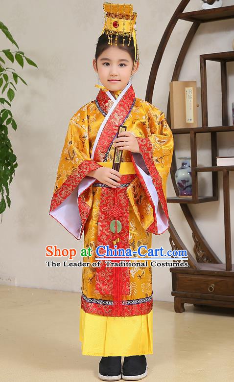 Traditional Chinese Han Dynasty Children Emperor Costume, China Ancient Majesty Hanfu Embroidered Clothing for Kids