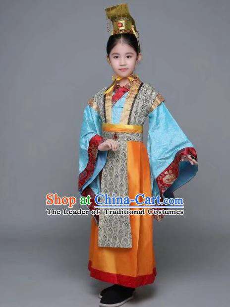 Traditional Chinese Qin Dynasty Emperor Costume, China Ancient Majesty Embroidered Robe for Kids