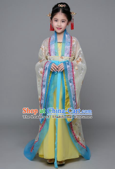 Traditional Chinese Ancient Imperial Concubine Costume, China Tang Dynasty Palace Lady Hanfu Embroidered Clothing for Kids