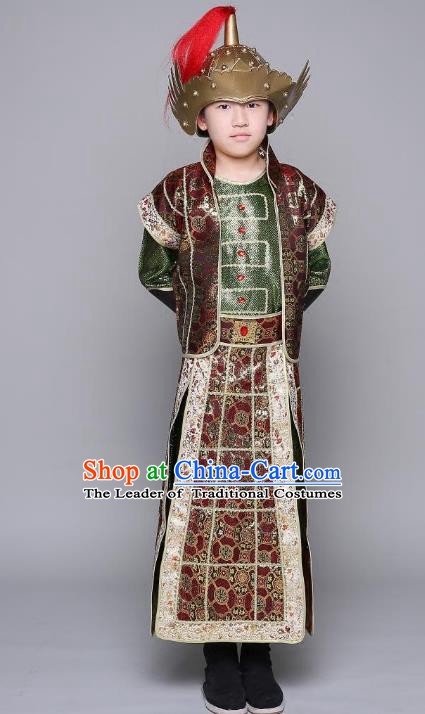 Traditional Chinese Tang Dynasty General Costume, China Ancient Warrior Armour Clothing for Kids