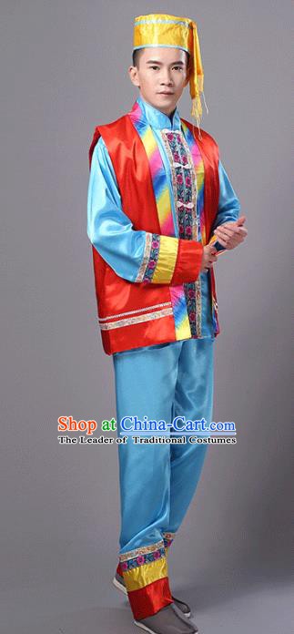 Traditional Chinese Miao Nationality Dance Costume, Hmong Folk Dance Minority Embroidery Clothing for Men