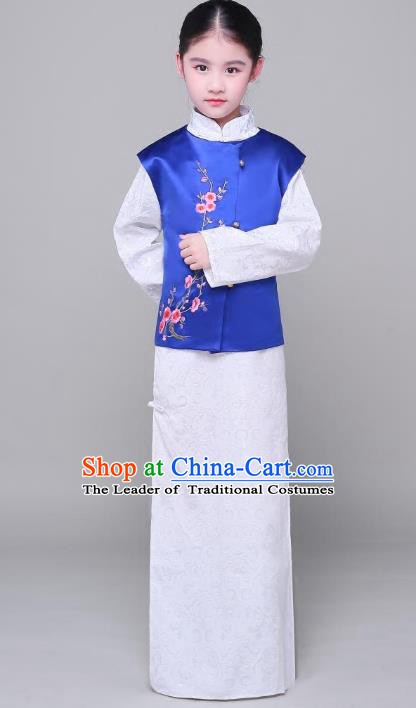 Traditional Chinese Republic of China Costume Embroidered Long Robe, China National Comic Dialogue Clothing for Kids