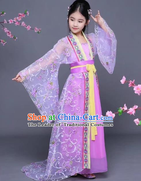 Traditional Chinese Tang Dynasty Children Imperial Consort Costume, China Ancient Palace Lady Hanfu Dress Clothing for Kids