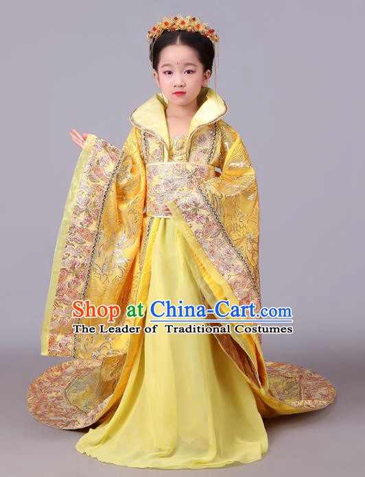 Traditional Chinese Tang Dynasty Imperial Empress Costume, China Ancient Palace Lady Hanfu Trailing Dress Clothing for Kids