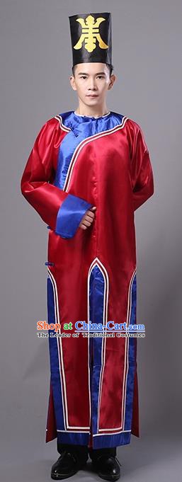 Traditional Chinese Qing Dynasty Manchu Eunuch Costume, China Ancient Cosplay Zombie Red Robe Clothing for Kids