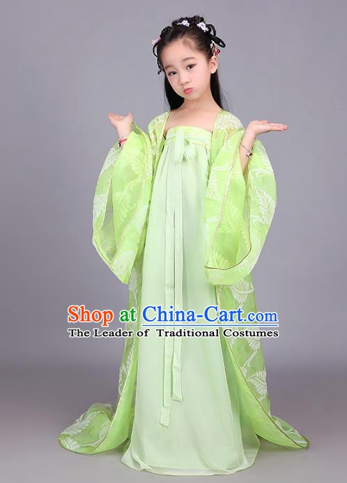 Traditional Ancient Chinese Princess Fairy Costume, China Tang Dynasty Palace Lady Trailing Embroidered Clothing for Kids