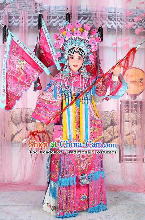 Chinese Beijing Opera Female General Costume Embroidered Pink Armour, China Peking Opera Blues Embroidery Gwanbok Clothing